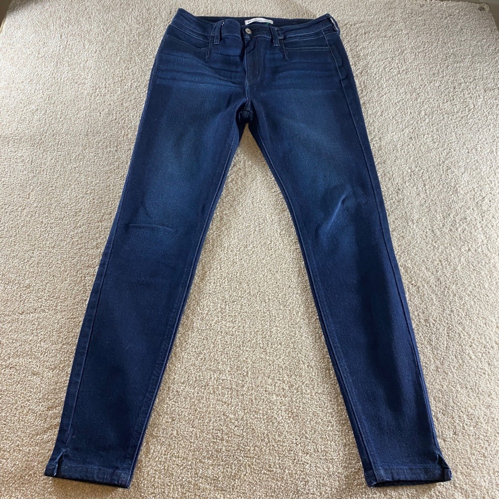 Kancan Skinny Jeans Womens 29 Dark Indigo Blue Excellent High Rise Side Slit